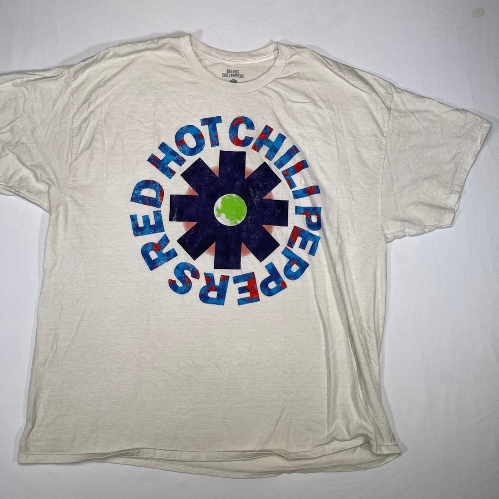 Red Hot Chili Peppers Tour Graphic T Shirt Mens L XL Cream Concert Band Music